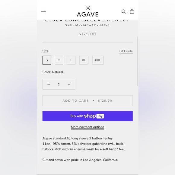 New Mens Agave Denim Henley Top Medium - Picture 4 of 4